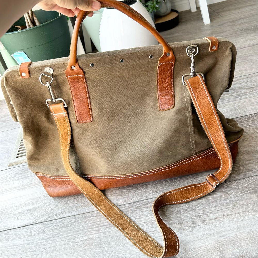 Wood & Faulk Northwestern Bag Pewter Canvas and Tan Leather